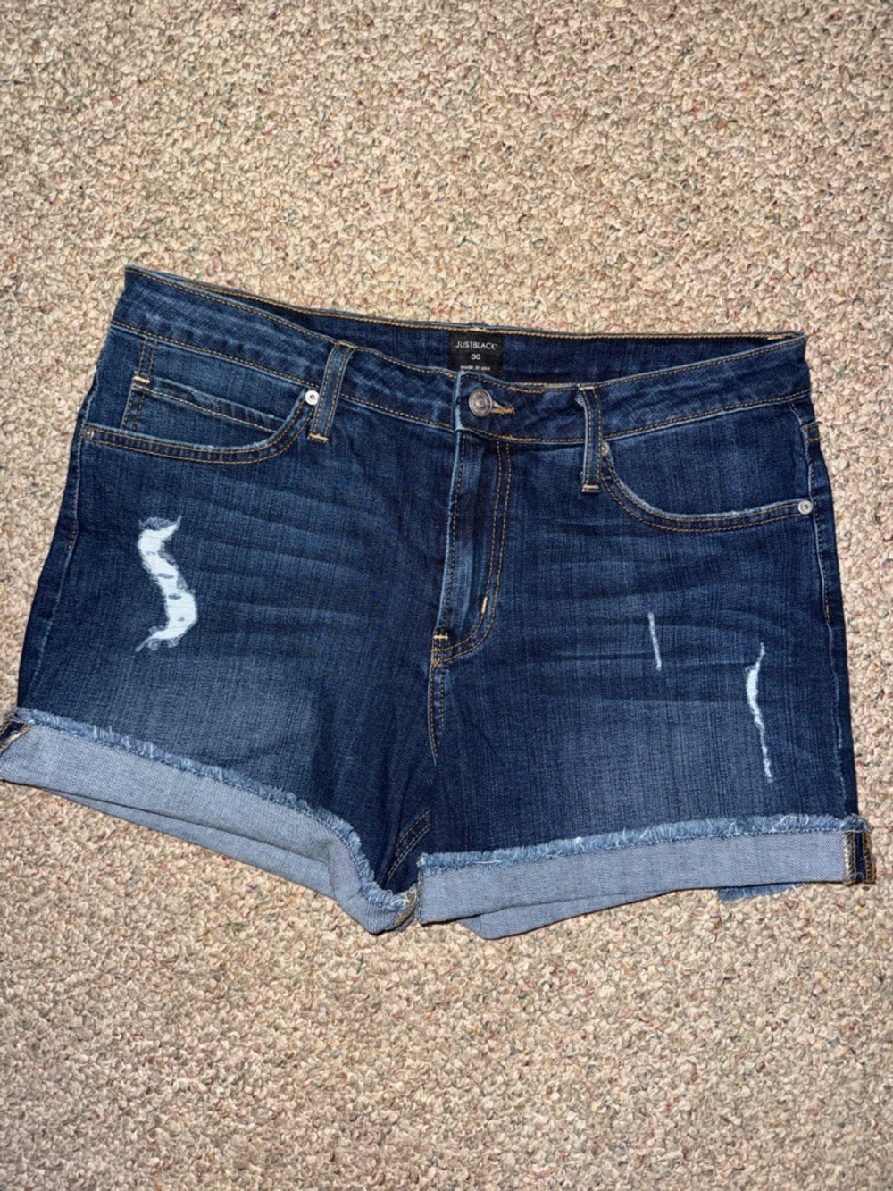 Just Black Dark Blue Distressed Denim Shorts